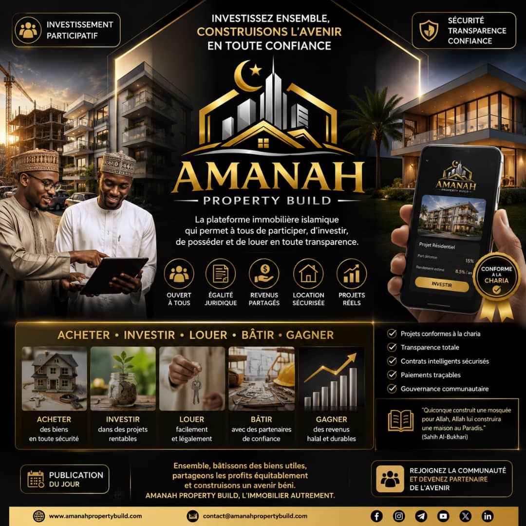 HamidouA57490's tweet photo. AMANAH PROPERTY BUILD is moving forward with a clear vision: to digitalize the real estate sector and connect industry players within a secure, transparent, and ethical digital ecosystem. 🏠🔗 https://t.co/QdKBMhRQy7