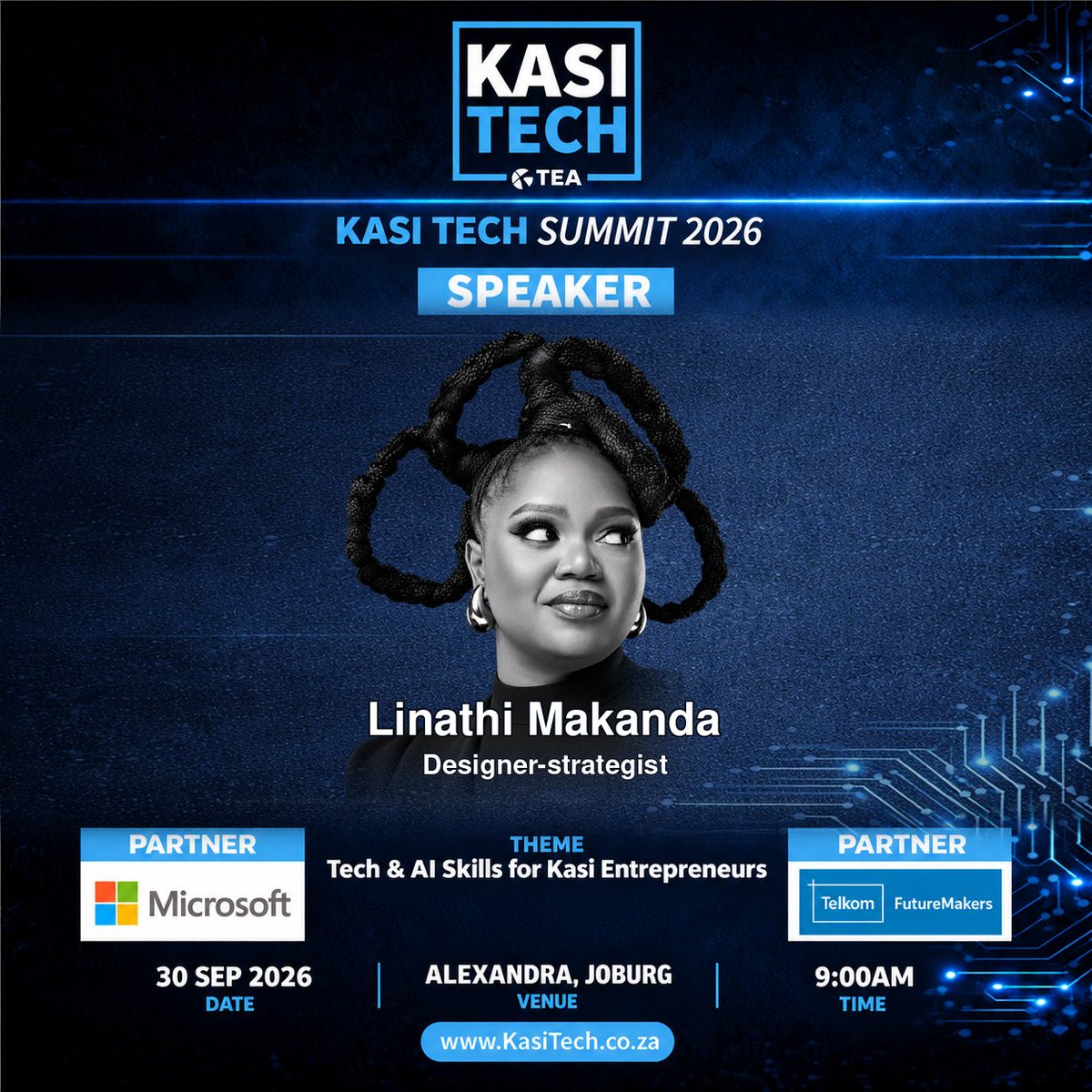 JoinUsForTEA's tweet photo. Speaker Announcement
#JoinUsForTEA at the Kasi Tech Summit with Linathi Makanda, a designer-strategist and @canva Ambassador
Watch Live: https://t.co/S4rrsvoMla
#KasiTech
#KasiTechSummit
#DigitalTransformation
#TownshipEconomy https://t.co/BiXcRZzwRv