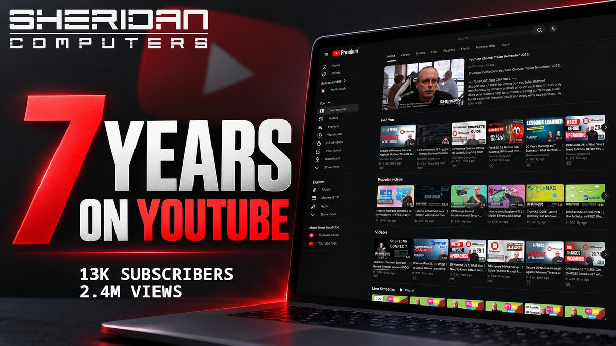 sheridancompute's tweet photo. 7 years ago today I started a @YouTube channel to help teach others what I know- and to play with kit 😁

I still enjoy making videos today, especially around @opnsense , @TrueNAS, @freebsd .

Thank you to everyone!
https://t.co/egmV51uhdm

#YouTube #TechTutorials #YouTubeGrowth https://t.co/FTMZjE9e16