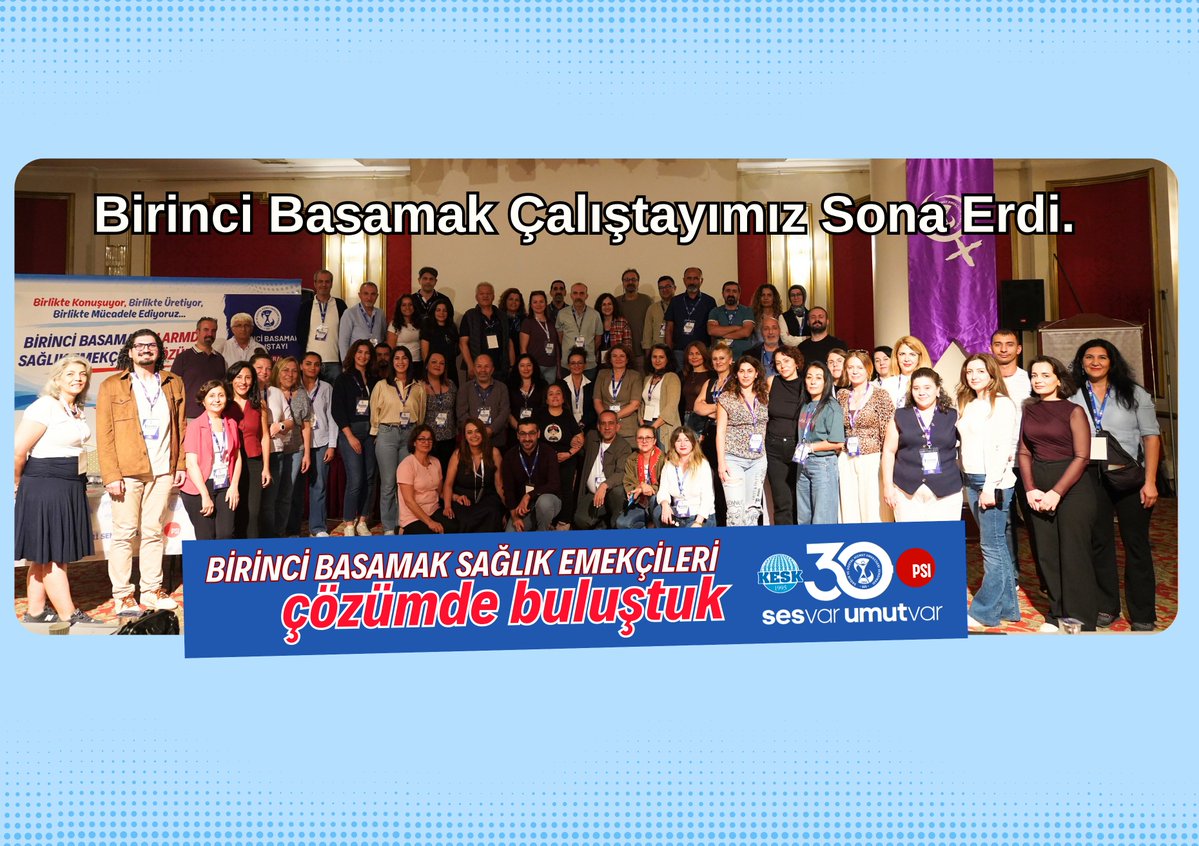 sesgenelmerkezi's tweet photo. Birinci basamak sağlık hizmetlerinin güncel durumunu, bu alanda çalışan sağlık emekçilerinin yaşadığı sorunları ve çözüm önerilerini birlikte değerlendirmek; iş yerlerinden gelen deneyim ve talepleri ortaklaştırarak amacıyla 26 – 27 Eylül 2026 tarihlerinde şubelerimizden gelen 80’e yakın temsilcimiz ile Ankara’da gerçekleştirdiğimiz Birinci Basamak Çalıştayı sona erdi.

Öncesinde Bursa, Bitlis, Nevşehir, Sinop, Muğla, Mersin ve Malatya illerinde Birinci Basamak Çalıştayı Hazırlık Komisyonu üyelerimiz ile şubelerimizden katılan yönetici ve üyelerimizin katılımıyla ön hazırlık çalışmaları ve işyeri gezileri yaptık.

Birinci Basamakta çalışan sağlık emekçilerine yönelik anket yapılmış ve sonuçları çalıştayda paylaşılmıştır. Çalıştaya MYK üyelerimizle birlikte sahada aktif görev alan üyelerimiz, aktivistlerimiz, şube ve temsilcilik yöneticilerimiz katılmıştır.

Çalıştayımız Merkez Yönetim Kurulu Üyemiz Nursel Yücesoy’un açılış konuşmasının ardından Eş Genel Başkanımız Nazan Karacabey’in konuşmasıyla başladı. Çalıştay Hazırlık Komisyonundan Ferhat Demir’in kurultay hazırlıkları ve il gezileri hakkında yaptığı bilgilendirme sonrası sırasıyla Prof. Dr. Mehmet Zencir’in “Sağlıkta Dönüşüm Programı ve Toplum Sağlığında Gelinen Nokta”, Eş Genel Başkanımız Mehmet Sıddık Akın’ın “Sağlık Emekçilerinin Çalışma Ortamı, Özlük Hakları, Yaşam Standartları Nasıl Değişti?”, Uzm. Dr. Nasır Nesanır’ın “Birinci Basamak Sağlık Hizmetlerinde Sağlık Yönetimindeki Yetmezlikler”, Aile Hekimi Sibel Uyan’ın “Sağlıkta Dönüşüm Programı ve Birinci Basamak Sağlık Hizmetlerinde Gelinen Nokta”, Aile Sağlığı çalışanı Dilan Şahin ve İlçe Sağlık Müdürlüğü çalışanı Derviş Kaya’nın sunumlarıyla devam etti.

Sunumlar sonrası Hazırlık Komisyonu Üyeleri Halide İnci ve Birtürk Özkavak’ın “Birinci Basamak Çalıştayı Ön Hazırlık Anketi”nin sonuçlarını açıkladı.

Öğleden sonra çalıştayımıza katılan üyelerimizin oluşturduğu atölyelerde “- Birinci Basamak Sağlık Hizmetlerinin Değerlendirilmesi, - Afetler ve Birinci Basamak Sağlık Hizmetleri, - Tek Tip Birinci Basamak Mümkün mü?, - Dijitalleşme, - Birinci Basamakta Emeğin Talepleri” başlıklar tartışıldı.

Çalıştayımız İkinci gün atölye sunumlarının ardından Eş Genel Başkanımız Mehmet Sıddık Akın'ın kapanış konuşması sonrası sona erdi.

Birinci Basamak Çalıştayımızın raporu ve sonuç bildirgesi önümüzdeki günlerde kamuoyu ile paylaşılacaktır.

Haber ve fotoğraflar: https://t.co/X72uUidVsl