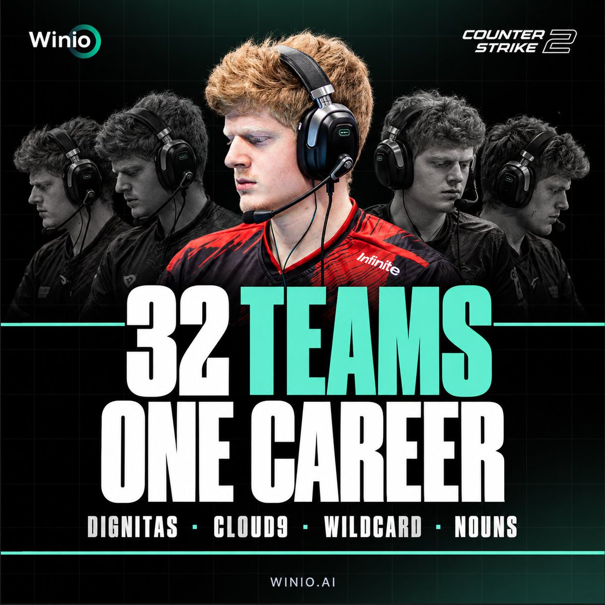 Winio_ai's tweet photo. 32 teams before turning 29. Not a typo ♾️

Gage «Infinite» Green has represented Dignitas, Cloud9, Wildcard, Nouns and dozens more. His nickname became a prophecy.

📊 Stop trusting familiar tags. Check current form and model probabilities: https://t.co/RMraI5YMem