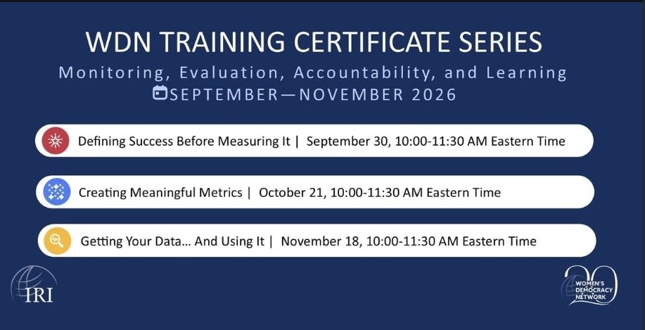wdn_africa's tweet photo. Struggling to prove your project's impact? We’ve got you covered! 📈
Join WDN's 3-part MEAL Certificate Series to build practical data systems for your organization or project. 
IT'S FREE TO ALL!!!
​⏰ Session 1: TOMORROW, Sept 30
​[Registration Link &amp; time in comments👇]
​#WDN20 https://t.co/iKhCZEfD5c