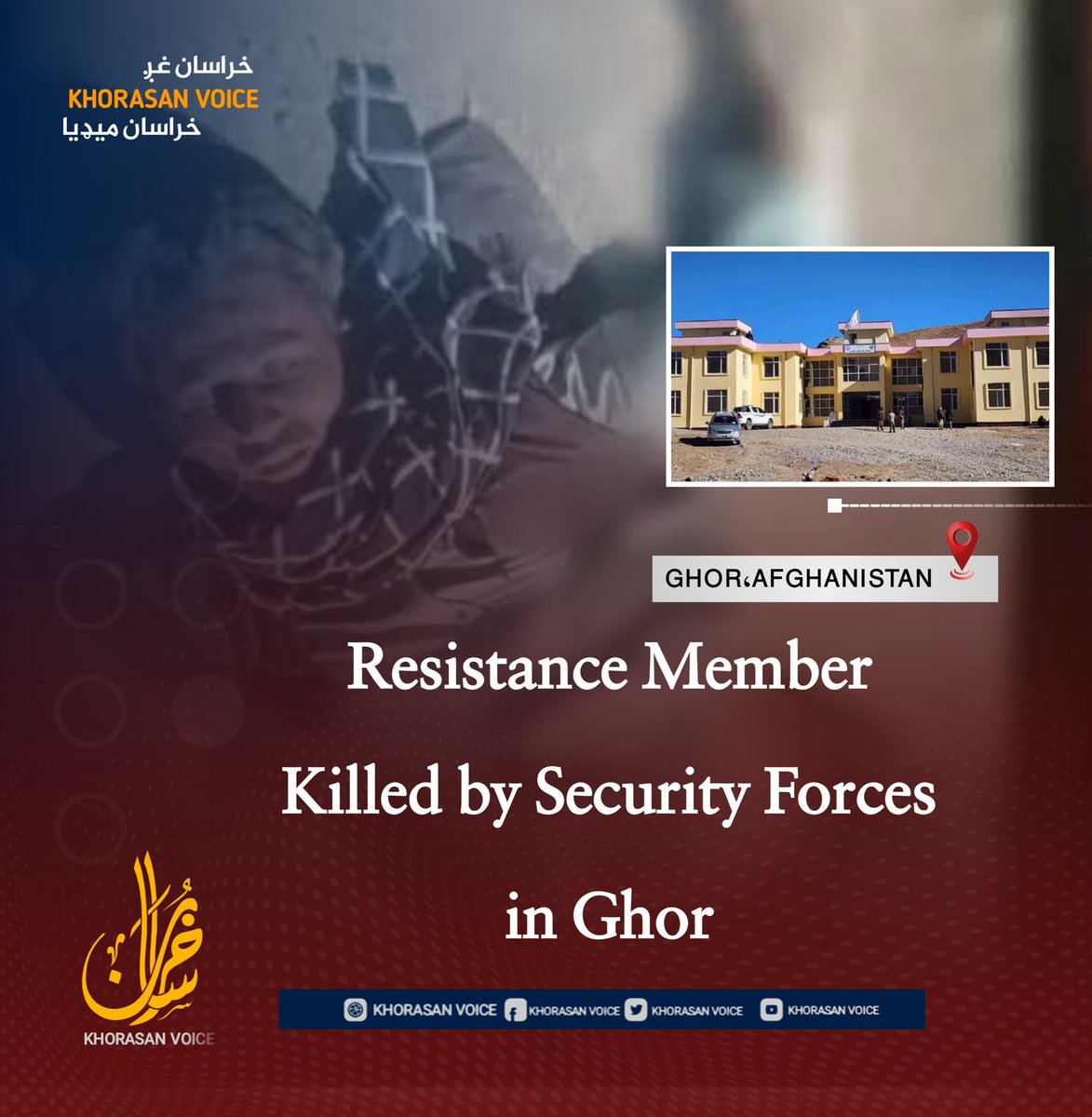 K_English8's tweet photo. Resistance Member Killed by Security Forces in Ghor
A hand grenade was thrown today into the compound of the Ghor provincial governor’s office, injuring a child.
#Khorasan_voice https://t.co/4TCwEBVK10
