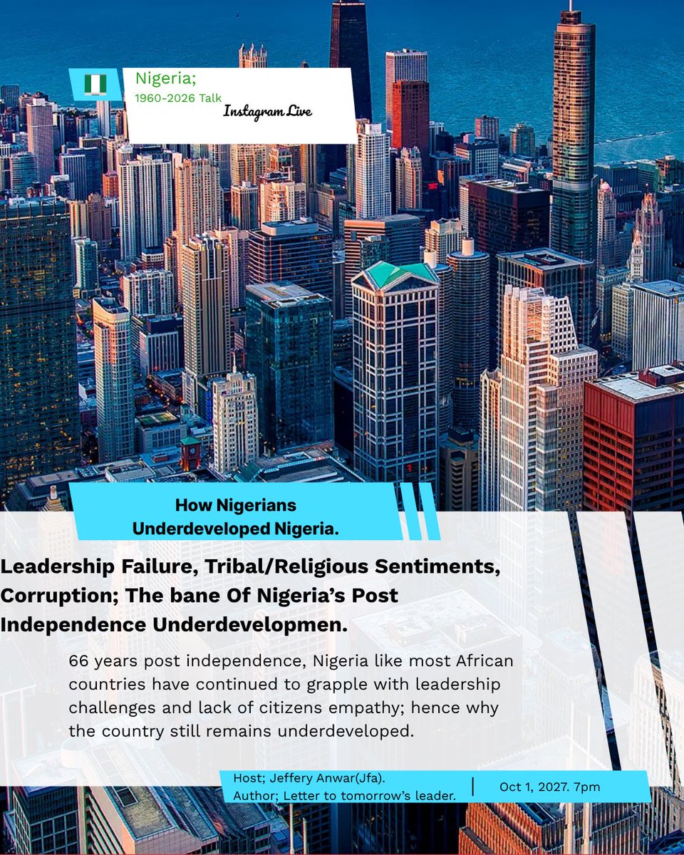 kamsijfa's tweet photo. Some have argued that Nigeria wasn’t ripped prepared for independence 1960; 66 years after, the country like most African countries have continued to grapple with leadership problems, corruption and lack of citizens empathy. Join me on Instagram live. #BBnaija #femiotedola https://t.co/G8hCm3Iw7X