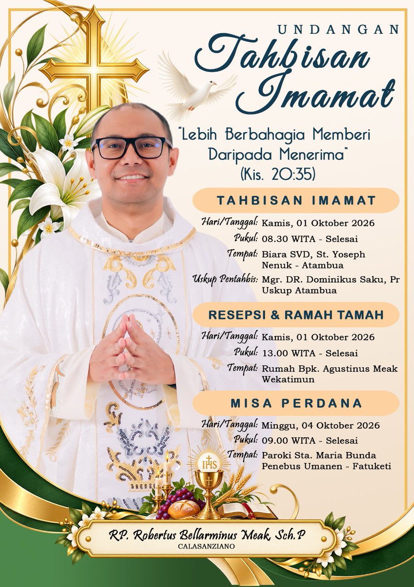 EscolapiosBTN's tweet photo. El jueves 1 de octubre nuestro hermano Robertus recibirá la Ordenación Sacerdotal en el Convento SVD, San José Nenuk - Atambua, y será presidida por Mons. Dr. Dominikus Saku, Pr (Obispo de Atambua). https://t.co/2Yqa2pdx6G https://t.co/wEDoNLdGTK