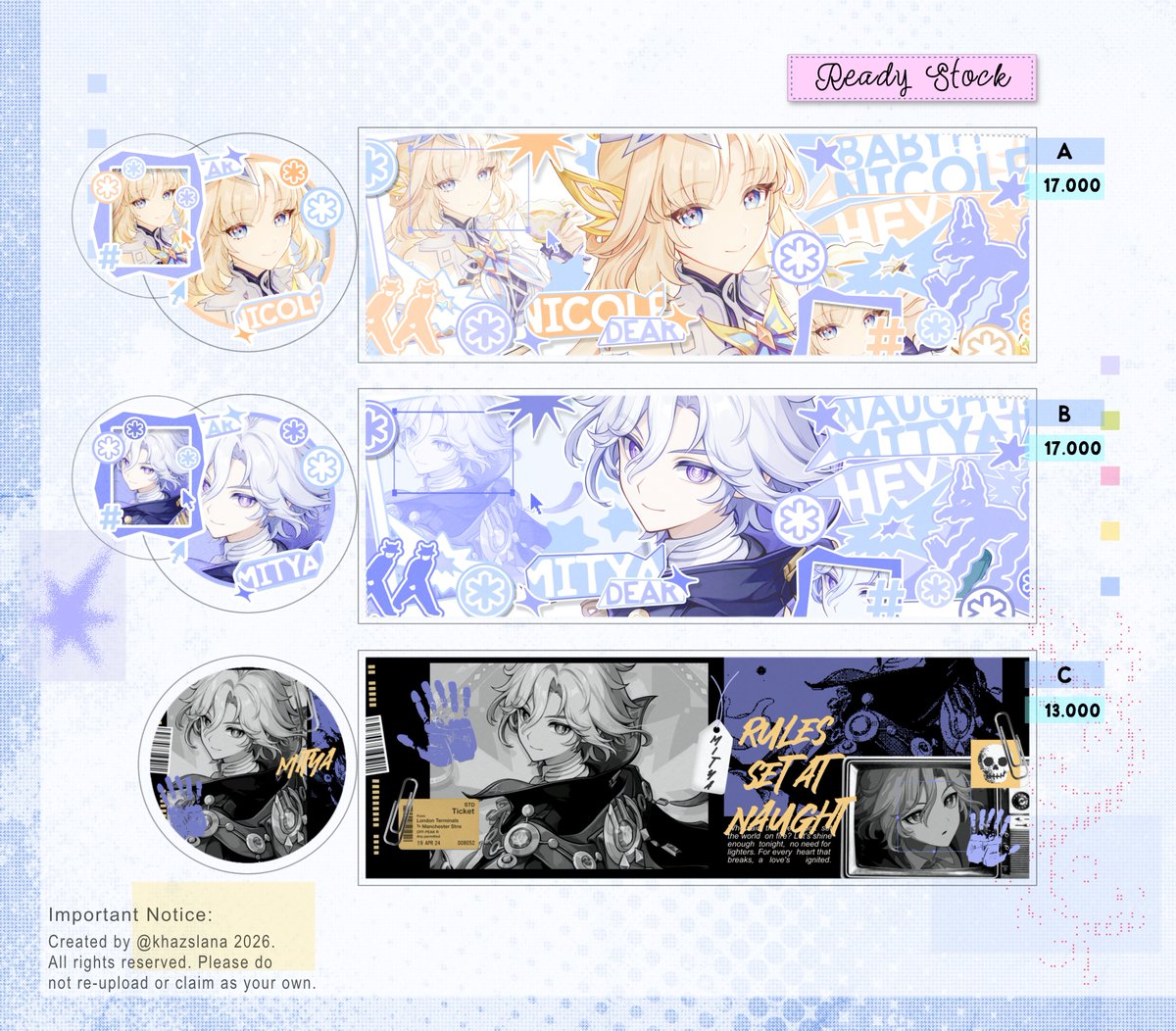 khazslana's tweet photo. Help RT? Thank you!

Hi teman-timun! Saya ada 9 layout ready stock aino ayaka nicole &amp; mitya yang bisa kalian jemput sekarang melalui DM atau Tele! Mari jajan!!

tag: #bealanja layout https://t.co/ZXy2o3E8ZY