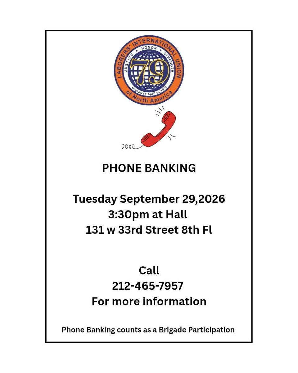 local79nyc's tweet photo. Local 79 members join us for phone banking at the hall today at 3:30pm! https://t.co/v5Tf7FTC9r