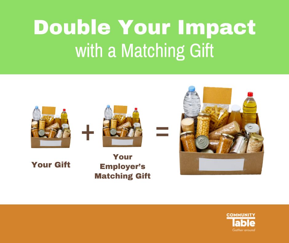 TheCoTableOrg's tweet photo. Your gift helps feed a family. Your employer's matching gift can help feed another. If you’ve made a donation recently, please check with your employer about matching your gift. The process may be as simple as filling out an online form. Questions: bpeterson@cotable.org. https://t.co/TANsFa3UZg
