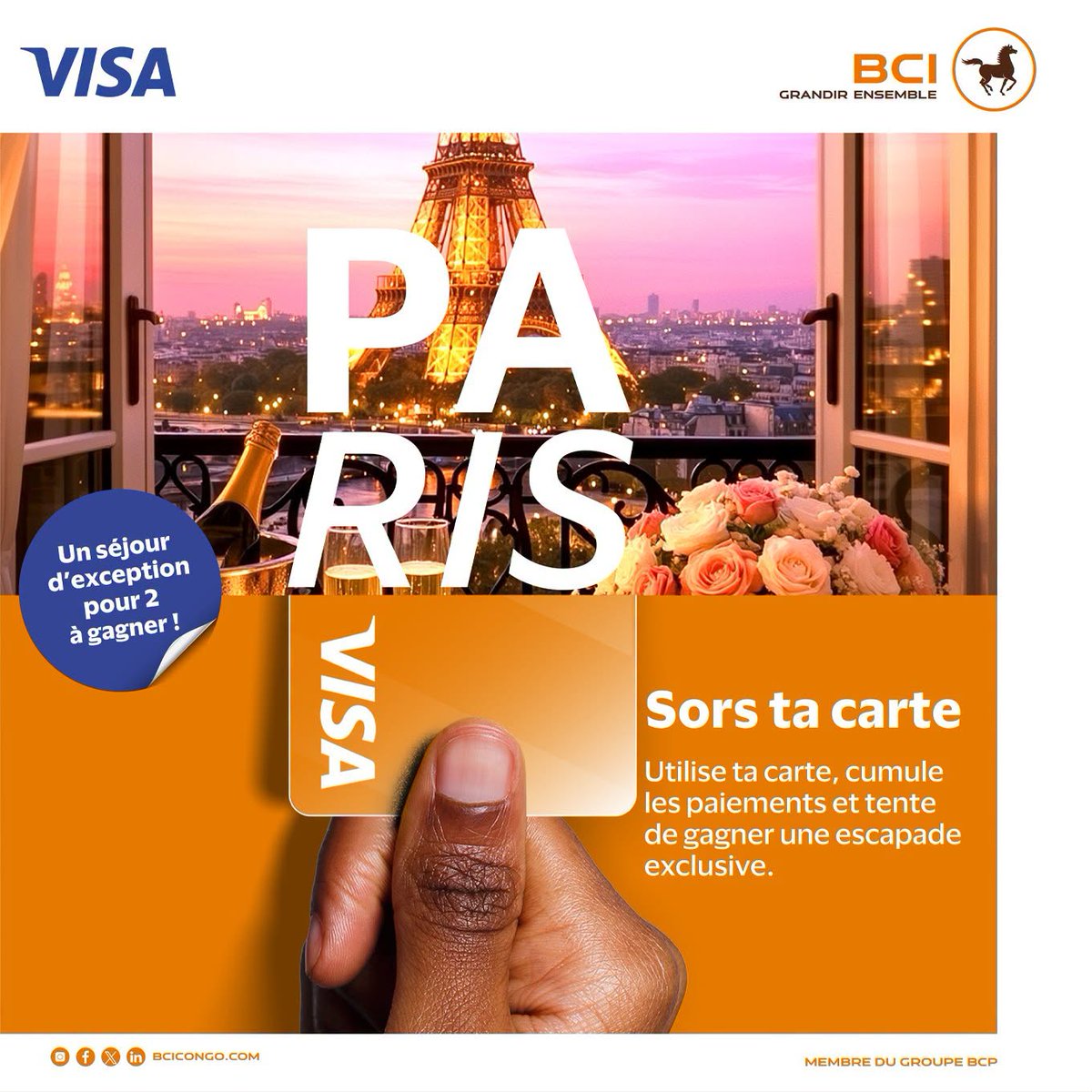 BciCongo's tweet photo. 𝐔𝐧 𝐯𝐨𝐲𝐚𝐠𝐞 𝐚̀ 𝐏𝐚𝐫𝐢𝐬 𝐨𝐮 𝐚̀ 𝐋𝐨𝐧𝐝𝐫𝐞𝐬 𝐯𝐨𝐮𝐬 𝐟𝐚𝐢𝐭 𝐫𝐞̂𝐯𝐞𝐫 ?

 Jusqu'au 30 septembre, réglez vos achats avec vos cartes Visa BCI et multipliez vos chances de remporter un séjour d’exception pour deux personnes à Paris ou à Londres, incluant des billets d’avion, un hébergement dans un hôtel 5 étoiles et des expériences exclusives.  

 Détails et conditions ici : https://t.co/ViChCx8Zj5 
#carte #visa #bci #grandirensemble