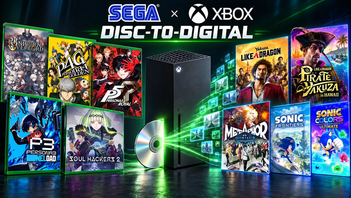 GoldenGeekBlog's tweet photo. 🟢 Les jeux SEGA rejoignent le #XBOX Disc-to-Digital : Persona, Metaphor, Like a Dragon, Sonic...

Quel banger absolu cette feature ♥️ https://t.co/rg81TR6h0h