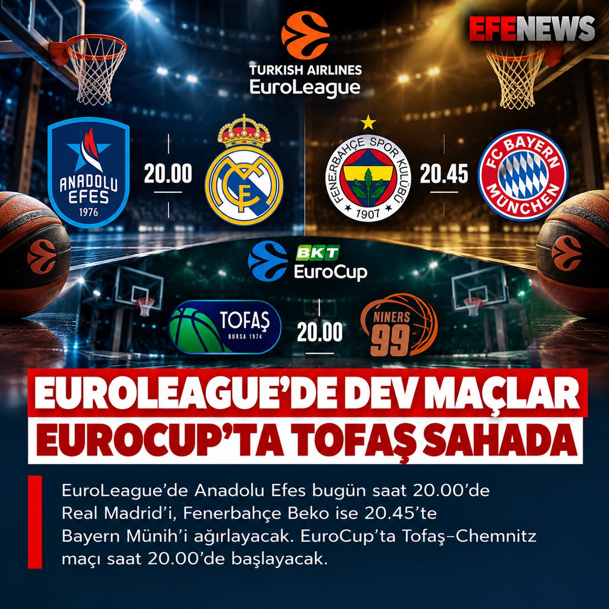 efenewstr's tweet photo. Avrupa’da Basketbol Gecesi: Türk Takımları Sahaya Çıkıyor https://t.co/dpzYKgLJWa