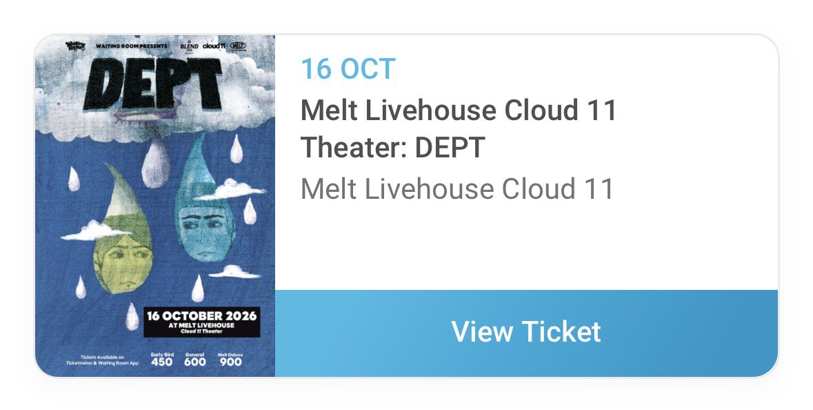 yyleog's tweet photo. WTS ปล่อยบัตร 
Melt Livehouse Cloud 11 Theater : DEPT
Melt deluxe 900 ไม่บวกภาษีค้าบ

Dmสอบถามได้คับ

#meltlivehouse #dept #ตลาดนัดคอนเสิร์ต https://t.co/miQD396FXO