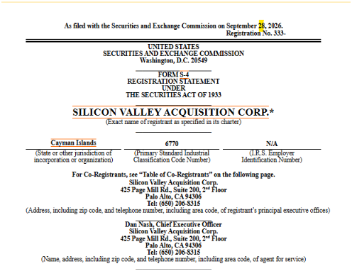 BankXRP's tweet photo. JUST IN: Ripple is mentioned in a new SEC filing from Silicon Valley Acquisition Corp.

The SPAC is focused on fintech and digital assets, with Ripple referenced in its discussion of the sector. https://t.co/NkSod6R2pY