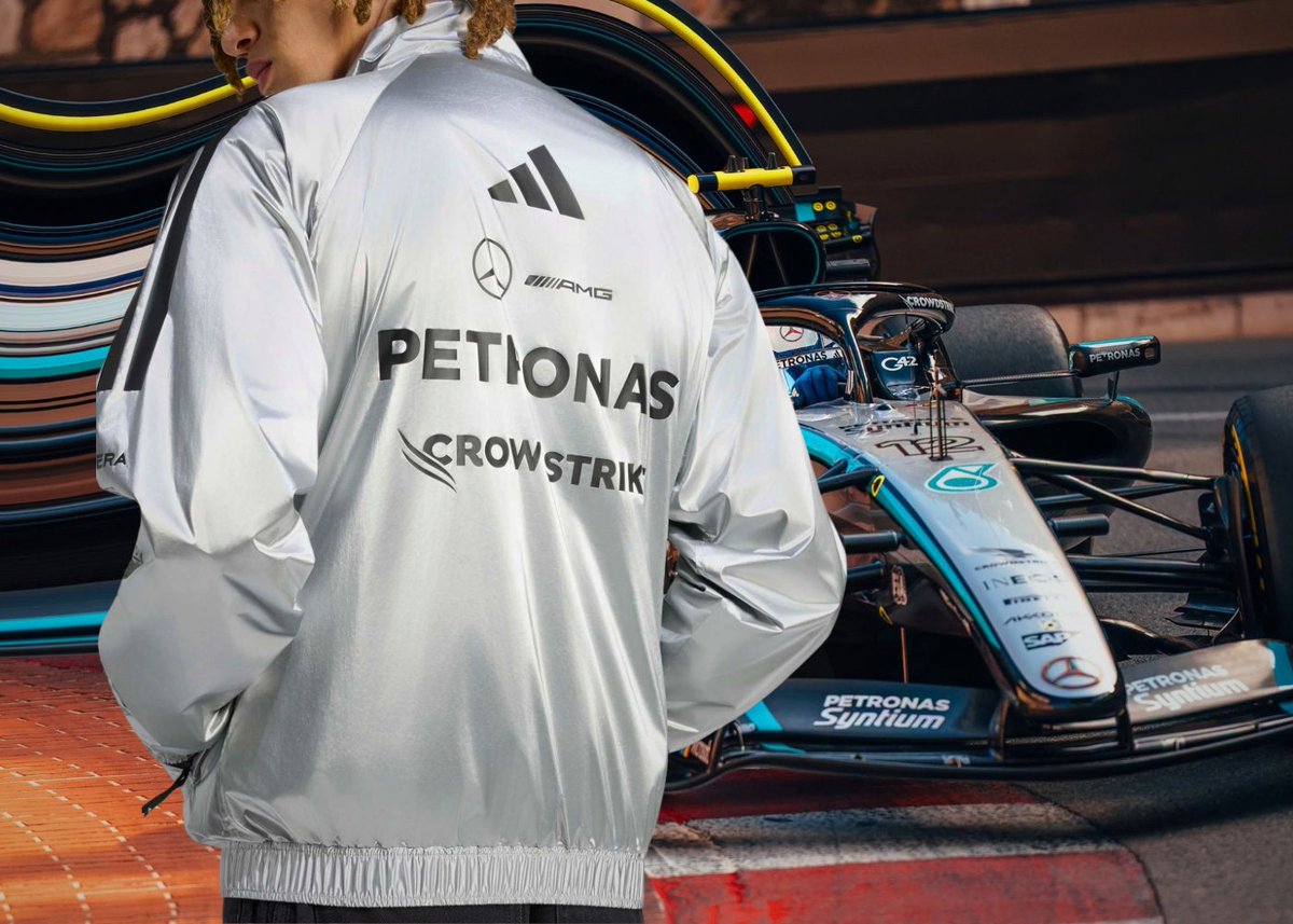 IamDMarge's tweet photo. The Silver Space Jacket Mercedes F1 Drivers Wore In The Heat Is Now On Sale https://t.co/4O1ofLKHx3 https://t.co/BALTHkVq9m