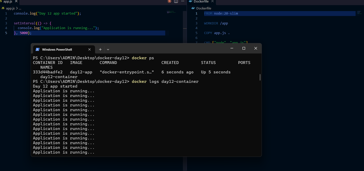 derkadd1o1's tweet photo. Day 12 🐳
Learned Docker logs &amp; debugging.
Practiced:
• docker logs
• docker logs -f
• Container exit codes
• docker inspect
• Basic debugging
#100DaysOfDevOps #Docker #DevOps https://t.co/w9VEUwl7FL