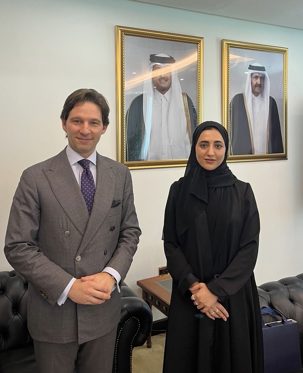 EUAmbQatar's tweet photo. Honoured to have my first meeting with H.E. Sara Al-Saadi, Director of the Department of Human Rights at the Ministry of Foreign Affairs of Qatar.

A valuable exchange on 🇪🇺🇶🇦 relations, human rights cooperation and our shared commitment to further strengthening our partnership and dialogue across areas of mutual interest.

I look forward to working closely together.