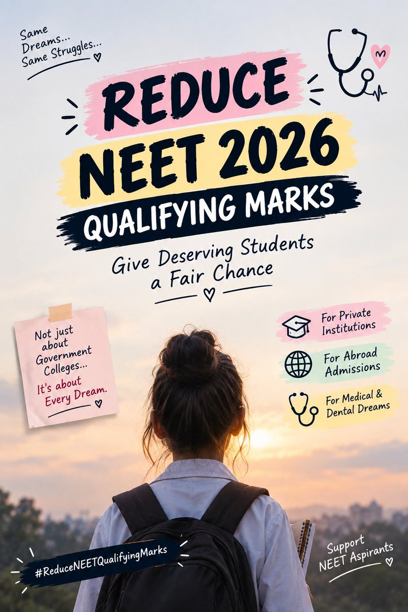 reduce_qualifym's tweet photo. Reduce NEET UG Qualify marks

@NTA_Exams @JPNadda @JoshiPralhad @narendramodi @RahulGandhi @BJP4India @Cockroachisback #reduceneetqualifycutoff
@CJPfor_India
#neet2026 https://t.co/0KA7dHmnIN