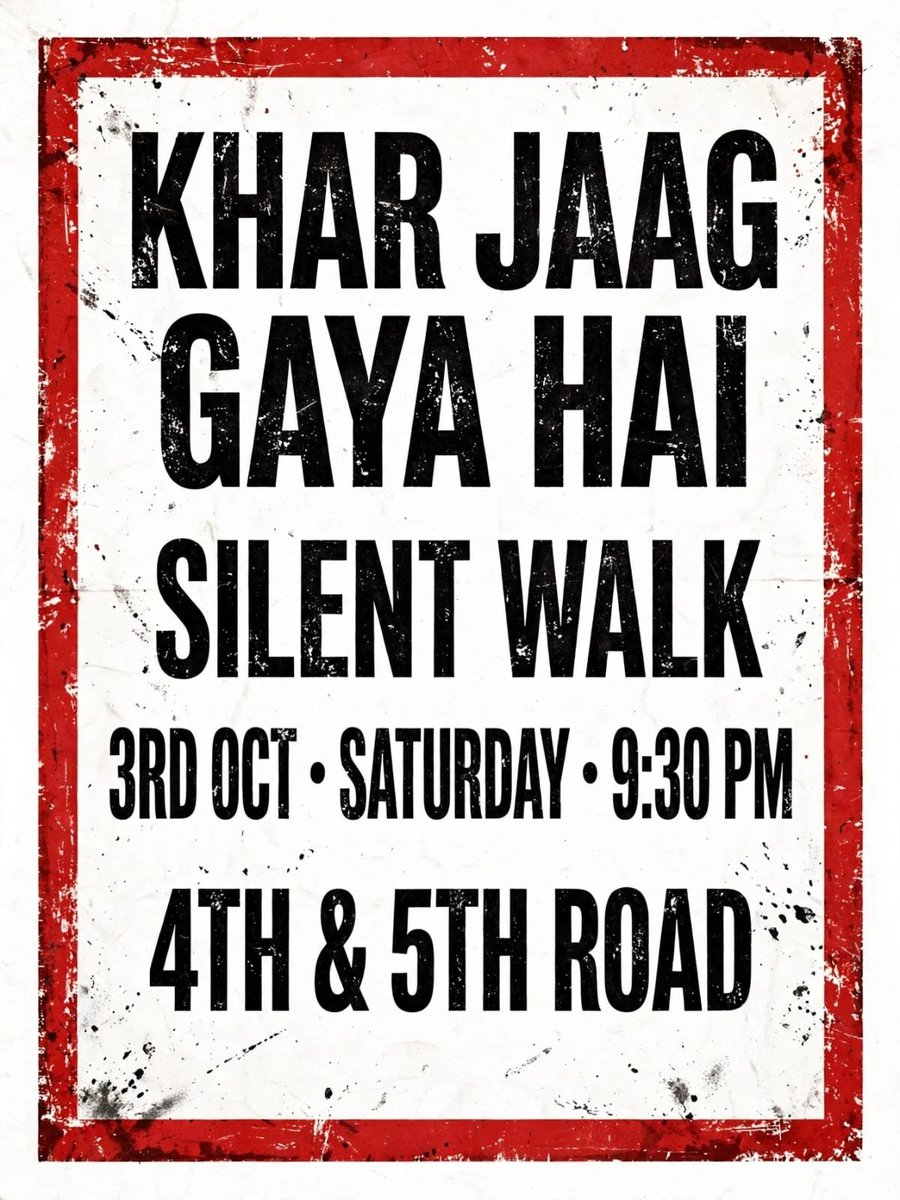 nikhil_ruparel's tweet photo. KHAR JAAG GAYA HAI ✊
We residents of 4th &amp; 5th Road, Khar  r suffering - 84.7 dB loud DJ till 1:30 AM, nuisance, illegal parking, ambulance blocked.

We tried all legal ways. Now we walk silently.

SILENT WALK
3rd Oct ,9:30 PM
5th Road
This is our home. We want peaceful sleep. https://t.co/YTDzbg0Z0r