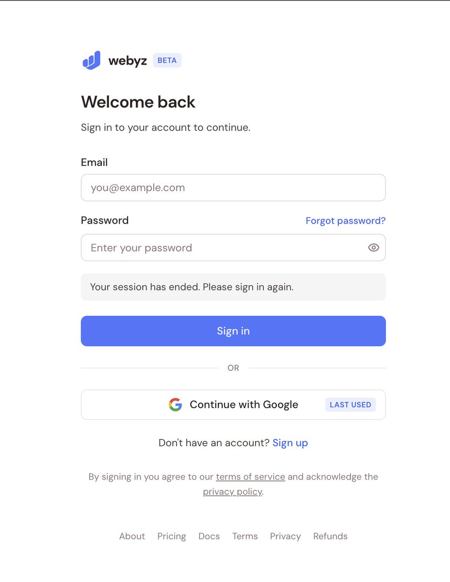 imNihalN's tweet photo. Added a small but useful touch to Webyz today. 👀

“Last used” now shows up on the Google login button.

Tiny feature, better UX. ✨

#BuildInPublic #SaaS #Webyz #IndieHacker #UX https://t.co/xpZJs1KPMu