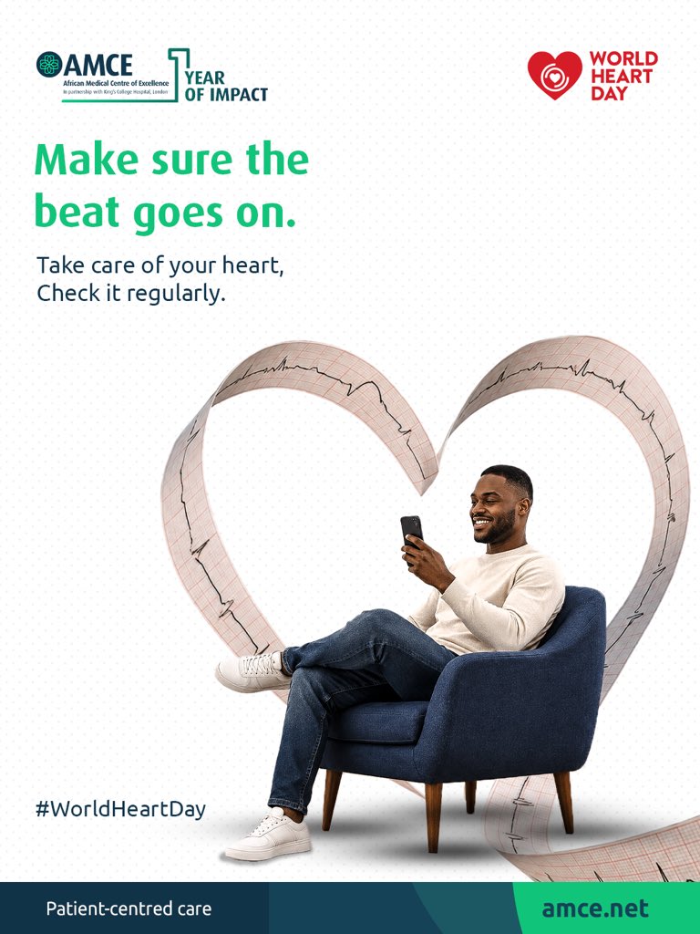 amce_africa's tweet photo. Regular check-ups, monitoring your blood pressure, and maintaining a heart-healthy lifestyle are the most effective ways to ensure your heart keeps beating strong.
 
This World Heart Day, make the commitment to check it regularly.
 
#AMCE
#PatientCentredCare
#WorldHeartDay https://t.co/L8w57Miqv1