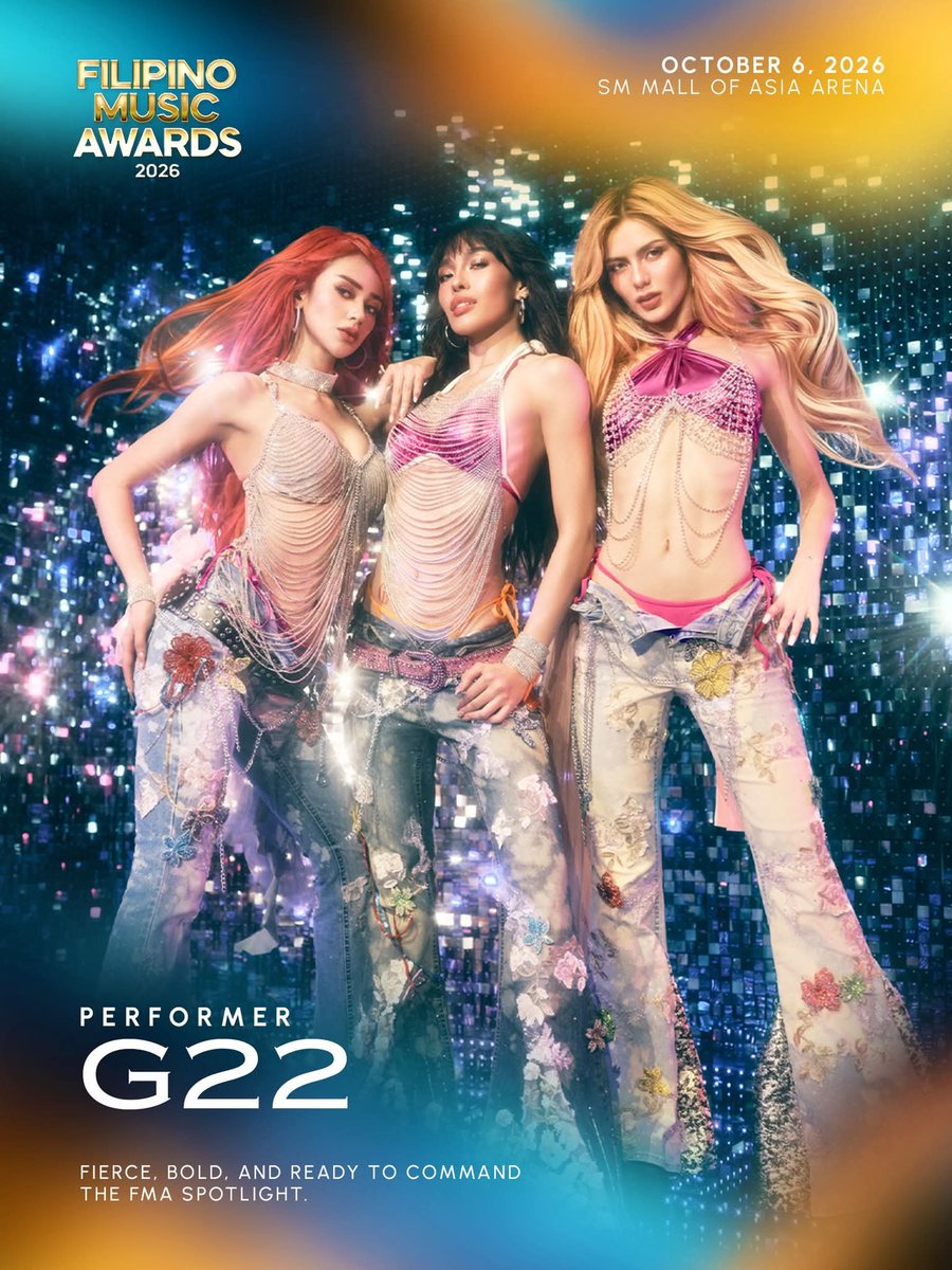 SoundCheckMNL's tweet photo. Unleash the fire! 🔥

The Queens of P-pop have officially arrived 💃

#G22 is set to dominate the stage at the 2026 Filipino Music Awards.

Expect explosive vocals, bold energy, and an unforgettable performance from one of the industry's fiercest acts.

Catch them live as the Filipino Music Awards marks its 2nd year on October 6, 2026, at the @MOAArena honoring the trailblazers of OPM.

Claim your free ticket by purchasing an official FMA Package, packed with exclusive merch and select magazine back issues.

Head to https://t.co/VujN3hFqWO to browse FMA Packages, and check https://t.co/rj7Ih5054n for full ticket redemption guidelines.

Presented by: AGC Power Holdings Corp.

Media Partners: Billboard Philippines, Rolling Stone Philippines, Vogue Philippines, MEGA, GQ Philippines, VMAN SEA, Allure Philippines, Delish Philippines

#G22ForFilipinoMusicAwards
#G22ForFMAs
#FilipinoMusicAwards
#FMAs