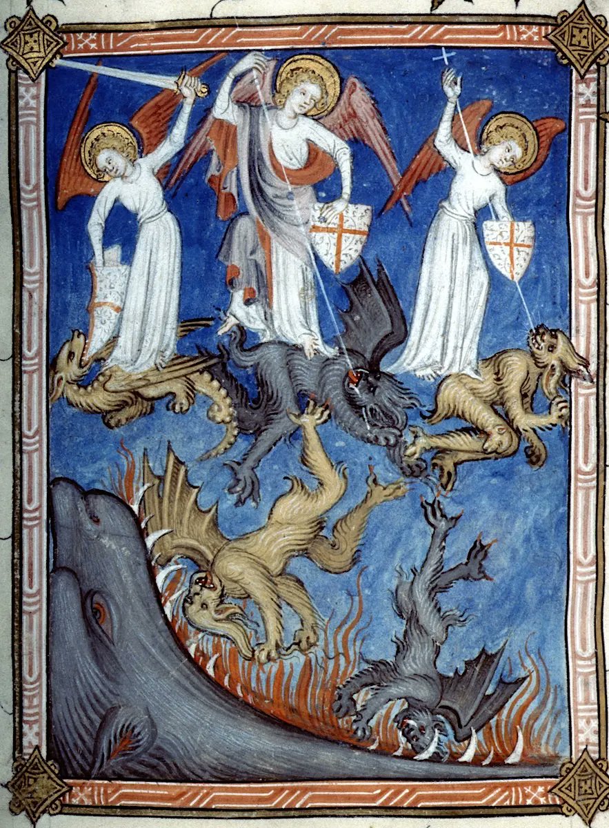 SketchesbyBoze's tweet photo. Today is Michaelmas, or the feast day of St Michael. I’m fascinated by the history, lore and legends surrounding this holiday; let’s learn together.

St Michael was highly esteemed in the Middle Ages and played many roles: warrior, psychopomp, defender of souls against the devil whom he was often depicted battling. His feast day was known as Michaeles Maesse.

As Eleanor Parker writes in her excellent book Winters in the World: A Journey through the Anglo-Saxon Year, “He was a hero to suit the Anglo-Saxon imagination. His feast was a high point in the church year … while an Anglo-Saxon homily speaks of St Michael himself as a harvester: ‘the holy archangel St Michael, the prosperous sower of Christ's fields and the reaper bearing the fruit of the bright lands, who fills his Lord's barns with the purest wheat.’”

In England, Michaelmas was a quarter day, or “settling day” when rents were paid and accounts settled, when great hiring fairs were held and farm laborers, their terms of service having expired, went in search of new jobs and lodgings.

This aspect of Michaelmas may have been slyly referenced in Sir Gawain & the Green Knight. Shortly before Gawain begins his journey, he sees the “Meghelmas mone” or Michaelmas moon, the full moon of harvest. It reminds him he has an account to settle with the Green Knight.

Traditionally, blackberries were not eaten after Michaelmas Day because the devil was said to have kicked, trampled or spat on them. When the devil fell from heaven he landed in a blackberry bush, making the berries too wet or sour to eat.

Landlords were given geese at Michaelmas, and the eating of geese became as indelibly linked with the holiday as turkey now is with Christmas. In some places this was seen as bringing good luck: Jane Austen wrote in a letter of eating a goose in hopes of improved book sales.