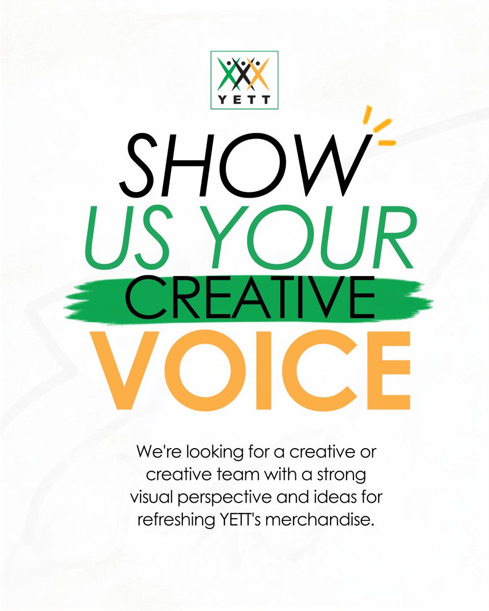 YetTrust's tweet photo. 🎨YETT Creative Call!

Are you a young creative (16–35) in Zimbabwe? Help shape YETT’s new merchandise &amp; visual identity. No formal qualifications needed.

💰$200 paid commission
📅6 Oct | 17:00 CAT
🔗https://t.co/LKL5sD0INq https://t.co/f05mgVJvLp