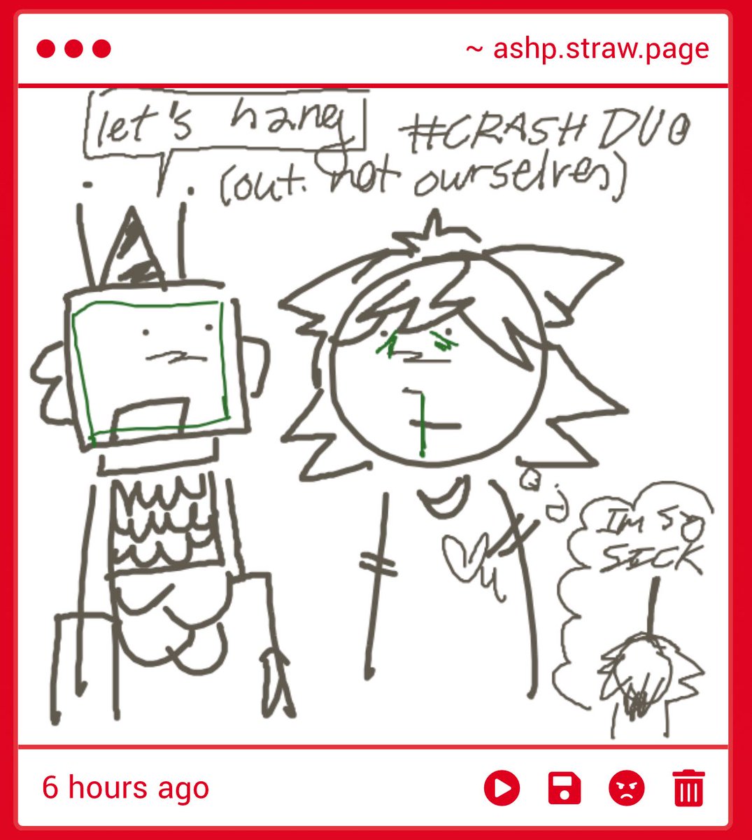 Tallyhallics's tweet photo. Accurate depiction of how I was deteriorating in vc❤️❤️❤️❤️
Hi caked let’s hang #crashduo
https://t.co/WsHA5gsliR https://t.co/jgjtQ9Rqgw