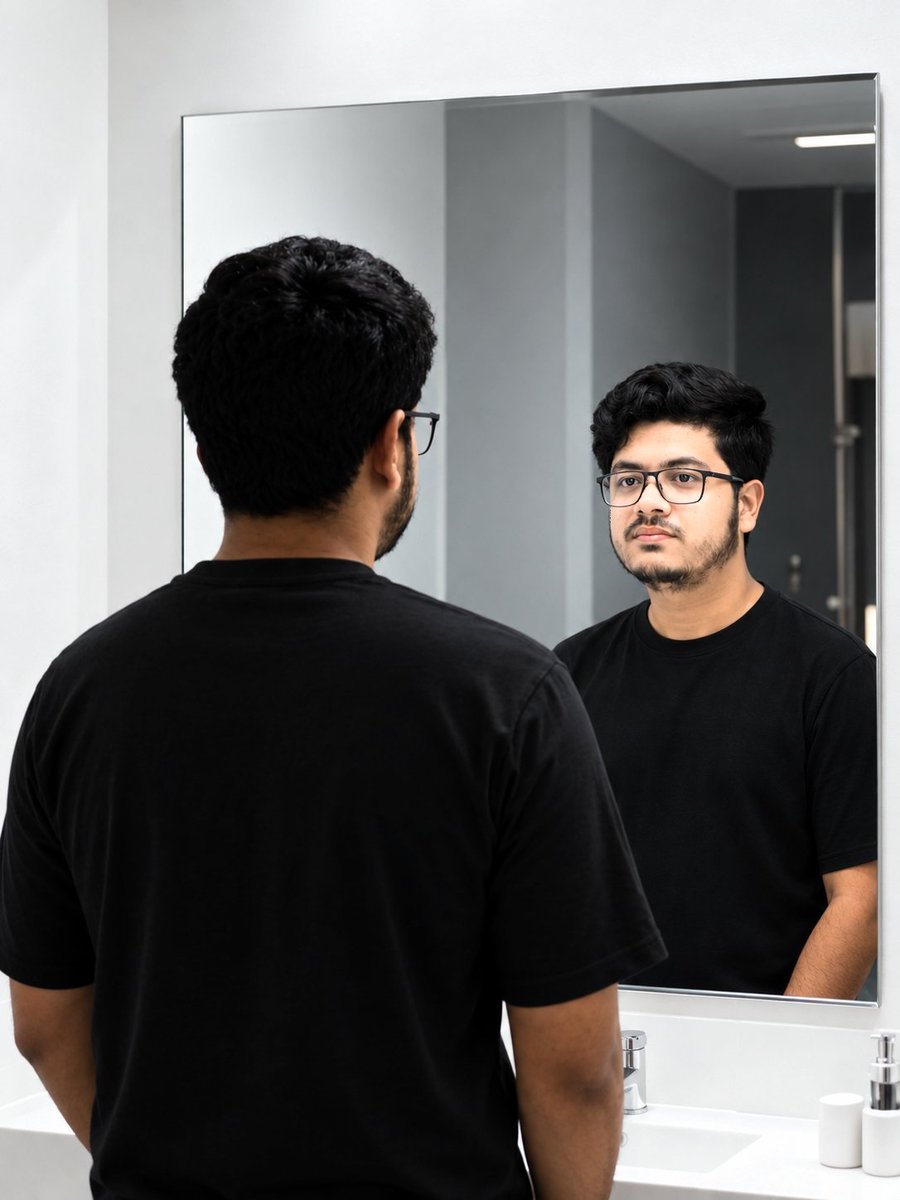 ForhadH44's tweet photo. The mirror shows the face, but never the story behind it. 🖤

#SelfReflection #MoodyVibes #AestheticPhotography 🖤 https://t.co/EmgLZnOAfP