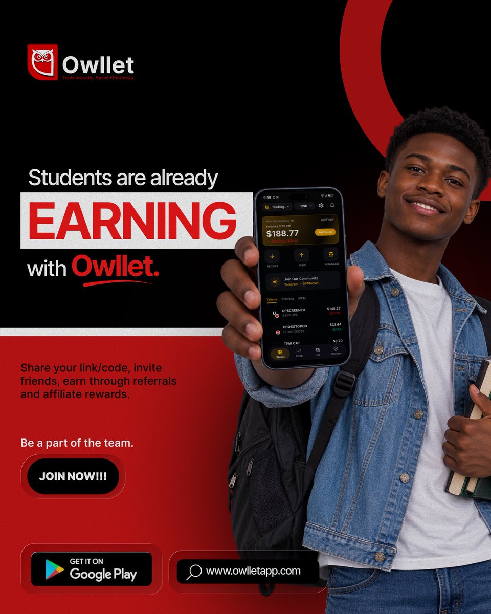 fomowlhq's tweet photo. Students are already earning with Owllet 

Trade instantly. Spend effortlessly.
Share your link, invite friends, and cash in on referral + affiliate rewards.

JOIN NOW!!!

📱 Get it on Google Play
🌐 https://t.co/HtzOKfjarf https://t.co/VgcuEVxHgs