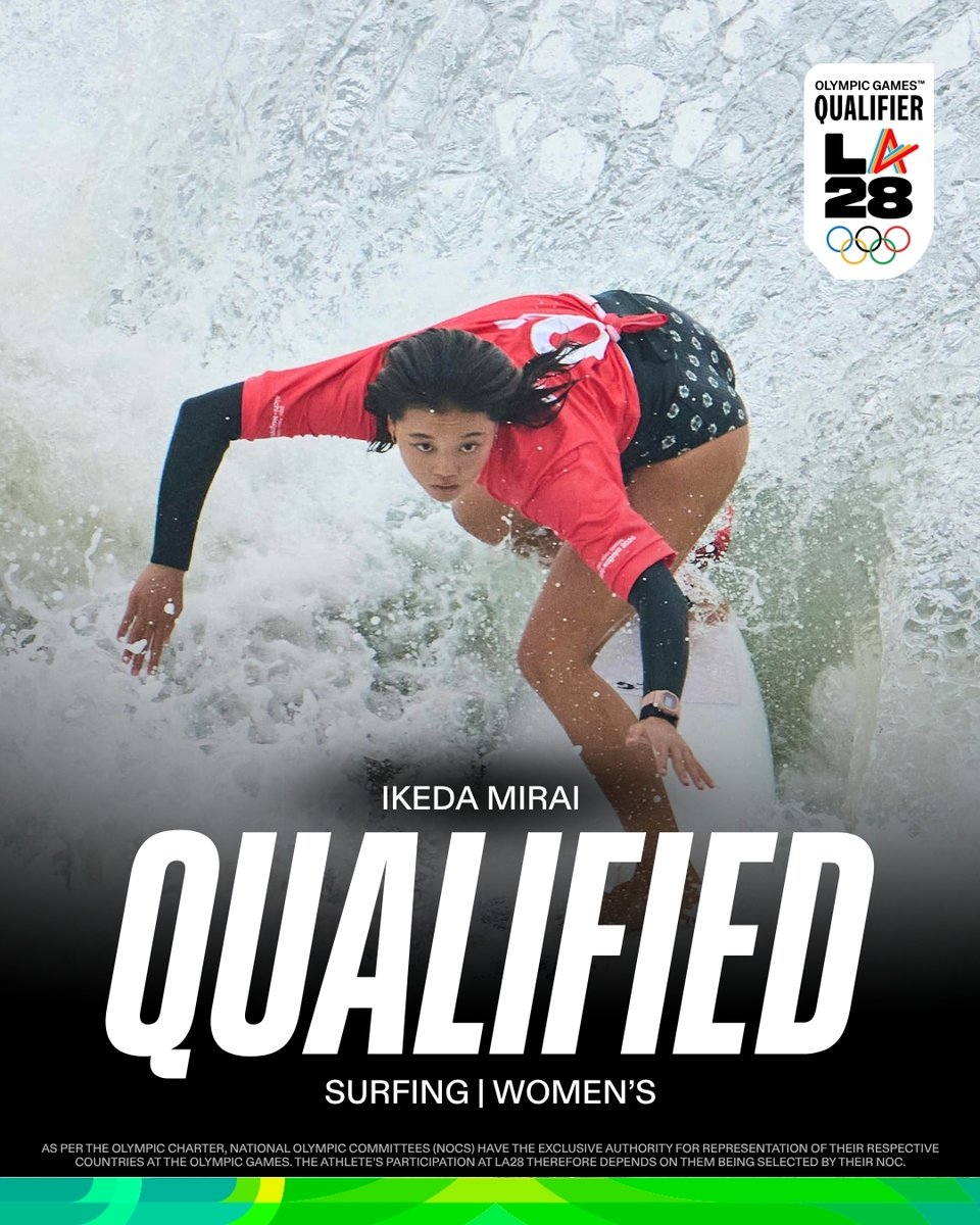 Olympics's tweet photo. The results are in, and it's double gold for Japan in surfing at the 2026 Asian Games! 🇯🇵

The performances earn Tokyo 2020 silver medallist Kanoa Igarashi and 18-year-old rising star Ikeda Mirai provisional quota spots for #LA28! 🏄

#Olympics #RoadToLA28 #OlympicQualifiers #AsianGames #AichiNagoya2026