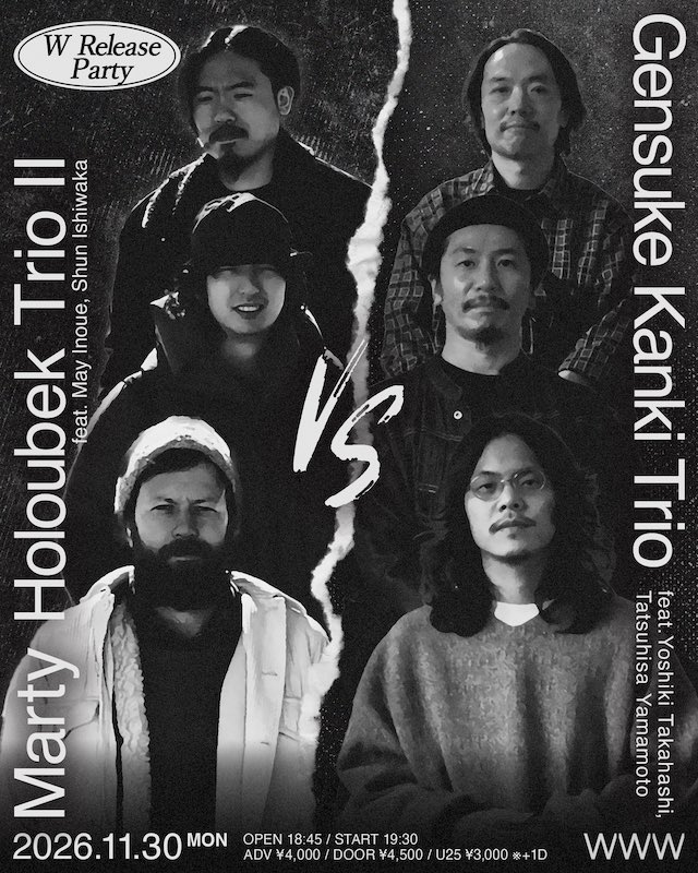 apollo_sounds's tweet photo. ○ Release ○

2026.11.11 (wed)
Marty Holoubek『Trio II: 3』

ベーシスト・Marty Holoubekが井上銘、石若駿と作り上げるTrio Ⅱの最新作リリースが決定！
また11月30日には渋谷WWWにてGensuke Kanki TrioとのWリリースライブを開催の予定💫

🎫 https://t.co/TctK6Rikcl https://t.co/WzRfa8agb0