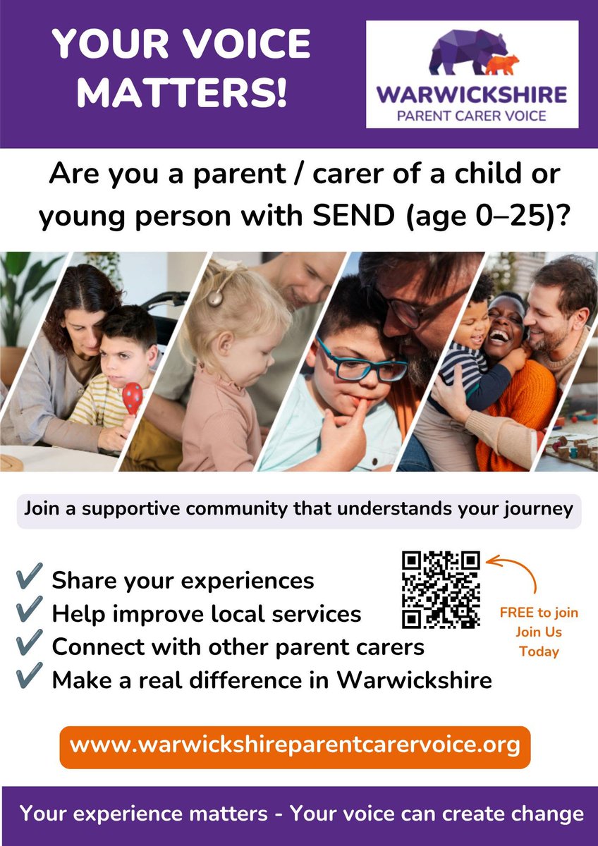 Penderels_Trust's tweet photo. Are you a parent carer in Warwickshire supporting a child or young person aged 0–25 with SEND?  

Join @WarksPCarerV to connect with others, share your experiences and help shape local services.  

Find out more: https://t.co/nrAMu3oR8x 

#SEND #ParentCarers https://t.co/166JD7lI9P