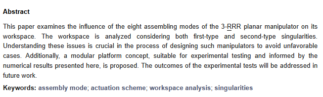 RoboticsMDPI's tweet photo. #EnjoyYourReading
📖 Assembly Modes and Workspace Analysis of a 3-RRR Planar Manipulator
👉 https://t.co/KgR39PqfL0
✍ By Florentin Buium, Ioan Doroftei and Stelian Alaci

#Robotics #assemblymode https://t.co/nx581T0mN0