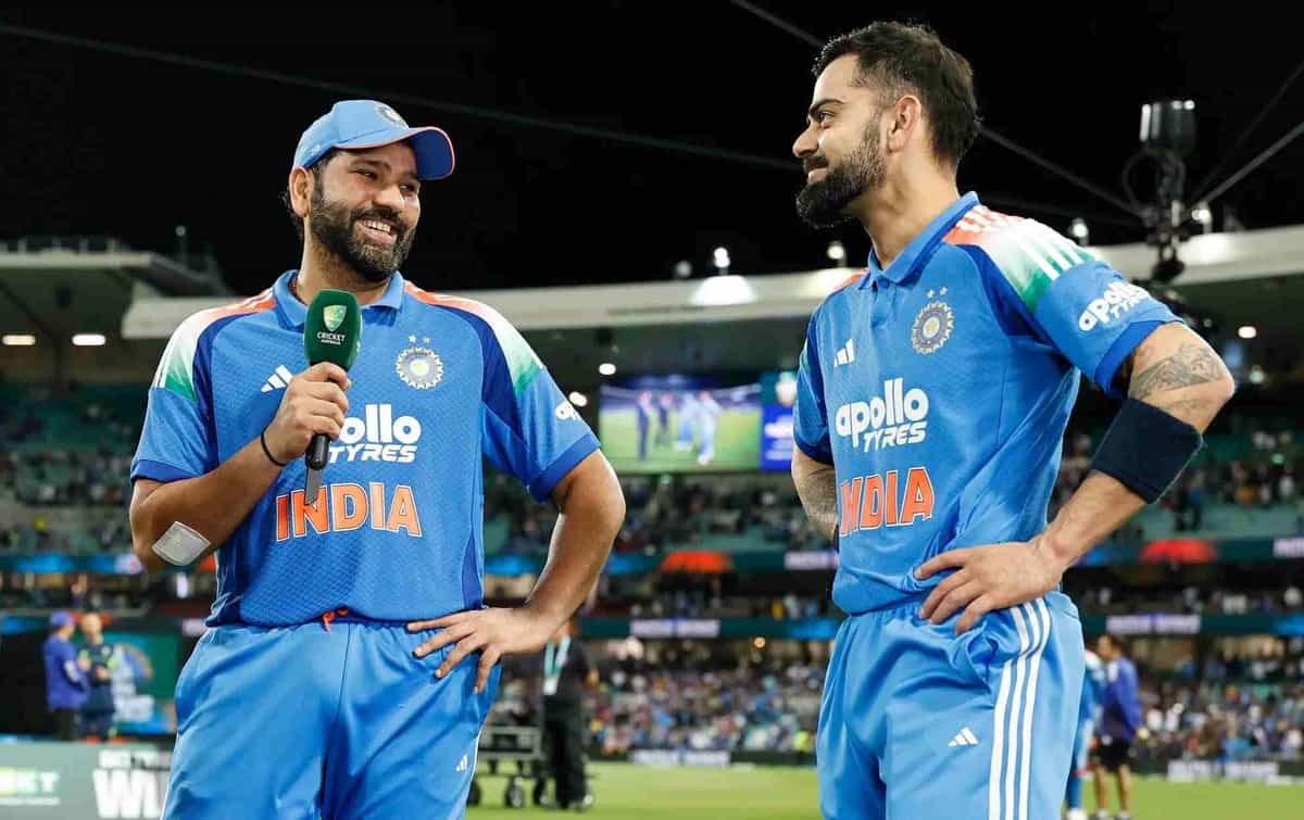 ImTanujSingh's tweet photo. Rohit Sharma said - "I think me and Virat Kohli were together. This started, I think, when we were playing in Australia, or right after Australia when we came to India. That's when this started, and whenever this plays on TV, we look at each other and laugh. Which is good; it's fun. People want masala, so there you go, there is some masala". (JioStar).
