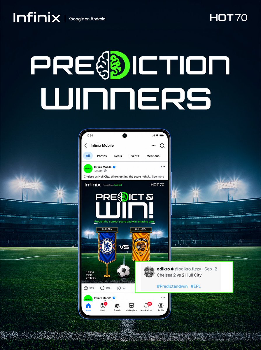 InfinixGhana's tweet photo. Big congratulations @odikro_flezy
You called it right! Thanks for joining Predict & Win with Infinix.
Kindly DM us for your prize! ๐
#InfinixGhana #HOT70 #PredictToWin #Liverpool #AtleticoMadrid #UCL #MatchDay #WinAmazingGifts #InfinixHOT70 https://t.co/5Trvt7XfPr