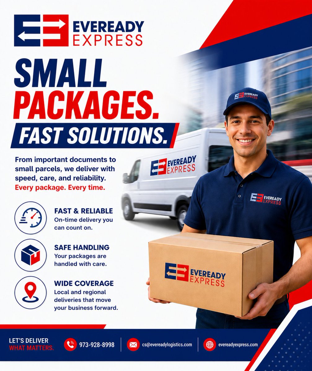 EvereadyExpress's tweet photo. 📦 Small package? Big deadline? Eveready Express provides fast, reliable courier delivery for businesses across NJ, NY &amp; PA. 🚚 Book your next delivery: 973-928-8998. #CourierServices #NJLogistics #NYLogistics https://t.co/iCTMFLujdj