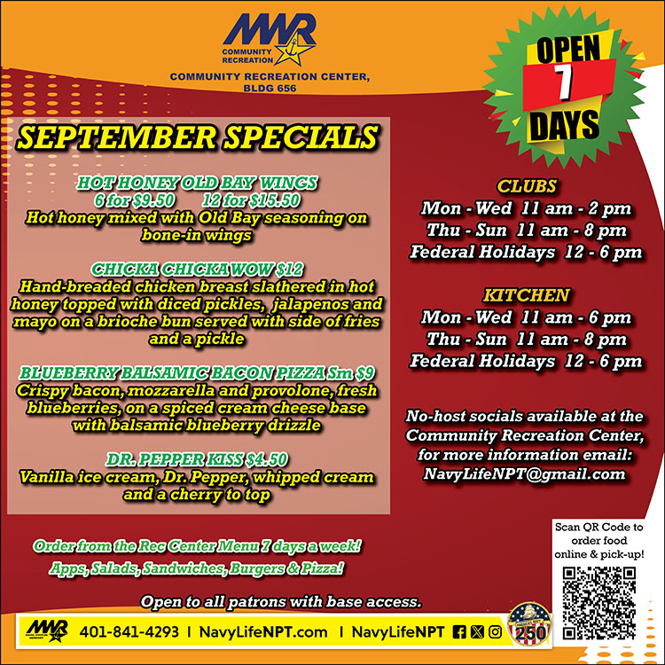 NavyLifeNPT's tweet photo. #TacoTuesday at the Community Recreation Center 11 AM - 2 PM. Open to all patrons with base access. Check out our #SeptemberSpecials! #NavySailor #NAVSTANPTMWR #NavyFamily #NavyLifeNPT #Tacos #Beans #SpanishRice https://t.co/dU9h5KcSEE