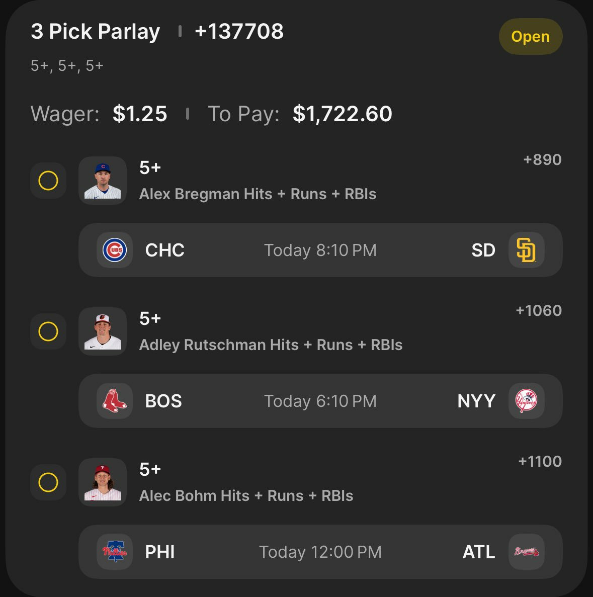 martymula1's tweet photo. MLB Lotto Parlay +137708
0.025U
Round Robin

WHO’S TAILING THIS 

🍀💯JOIN THE WINNING TEAM ON DISCORD 

https://t.co/4u0XrDaKw3

#NBA 🏀 | #WNBA | #CBB 🏀 |  #PrizePicks 🔐 | #PROPS | #POTD 📋 | #Picks | #MLB ⚾ | #Gambling𝕏 | #Parlay @Playbook
#Sportsbetting #NFL   
#DraftKings #Fanduel