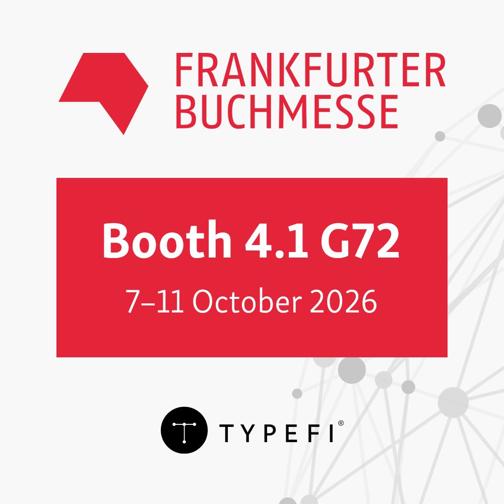 typefi's tweet photo. ✈️ The Typefi team is heading to the Frankfurt Book Fair next week! Stop by booth G72 in Hall 4.1 to learn how Typefi can automate your most time-consuming editorial and publishing work—including styling and typesetting—and produce 1000+ pages/hour in nearly any format.

#fbm26 https://t.co/4b2T5LHALE