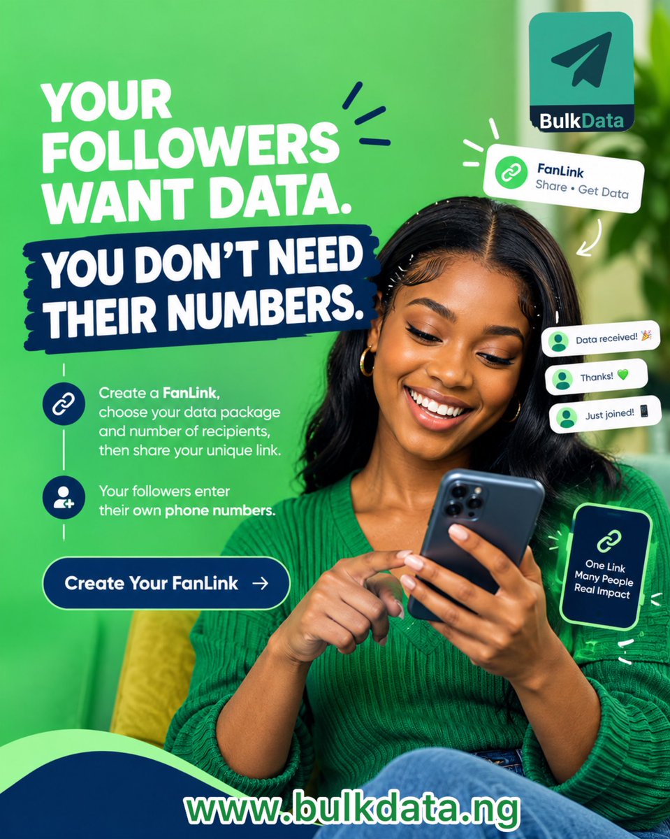 BulkData_ng's tweet photo. 📲 Single Dispatch: Send to 1–10 recipients instantly.

📊 Bulk Dispatch: Process and dispatch to up to 200 recipients smoothly.

🔗 FanLink: Create custom shareable campaign links where recipients enter their own numbers, backed by Google reCAPTCHA and strict anti-bot security. https://t.co/12o7bDgGy3