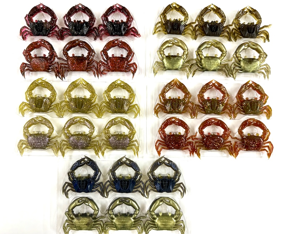 rapalajapan's tweet photo. まもなく店頭に並ぶラパラのカニ型ソフトベイトCrushCity Trickster（クラッシュシティトリックスター）
カニ🦀らしさに、カラーによっては表と裏の色が異なる明滅をひとさじ。また、産地を証明するカニのタグにならい、ブランドの証としてラパラのロゴも入ってます🤭
https://t.co/6w6cw50IVj https://t.co/VeDmaT4pXl