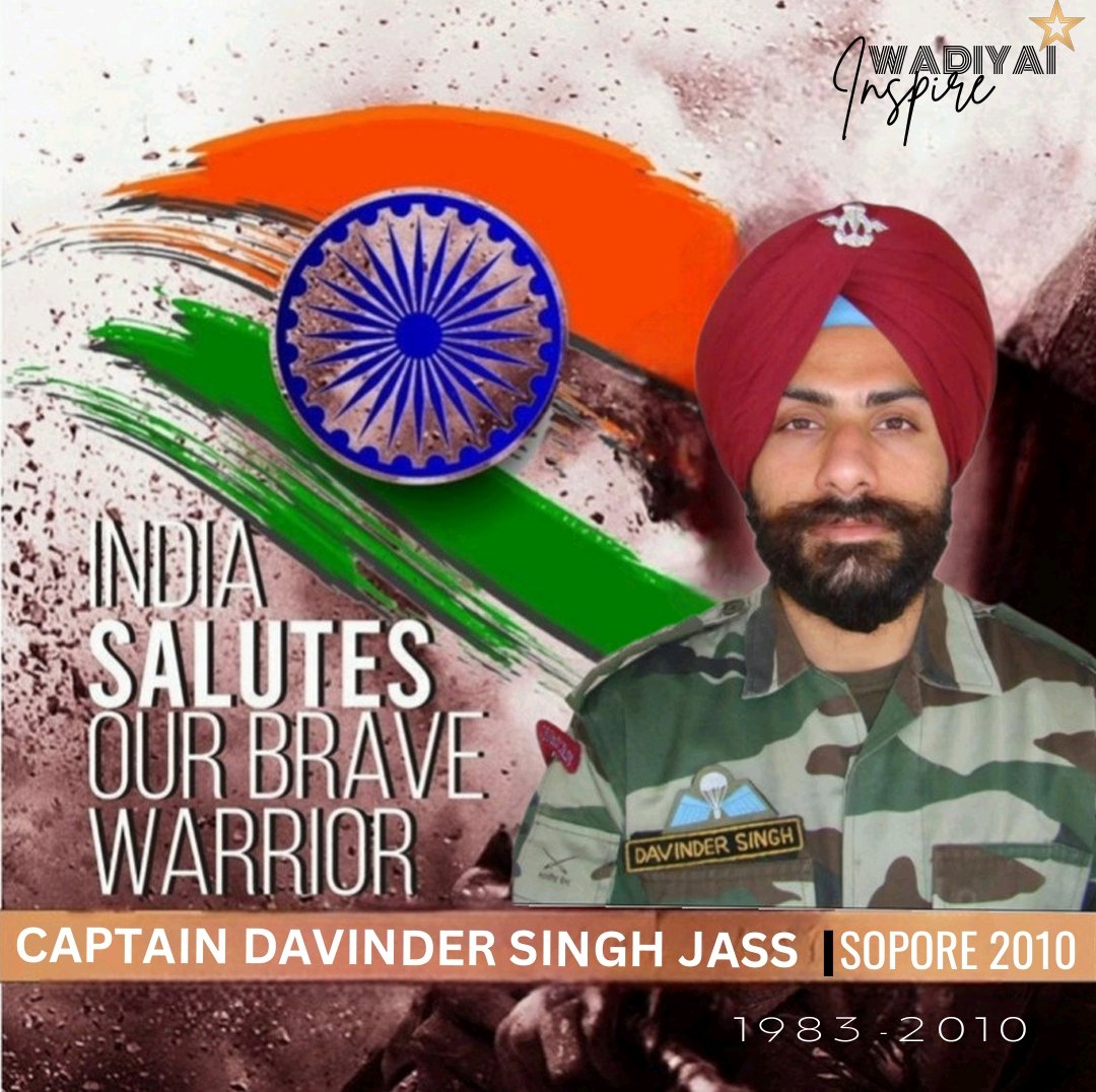 WADIYAI07's tweet photo. -Laid down life leading a terrorist encounter in Sopore2010.
-Elite 1 Parachute Rgmt2009 
-Awdd Kirti Chakra,India's 2nd highest peace time military honour2011.
-Tributes to the family @bsjass1,forever indebted.
Rem Shaheed Capt. Davinder Singh Jass on his Birth Anniversary today https://t.co/xjJsujN2FI