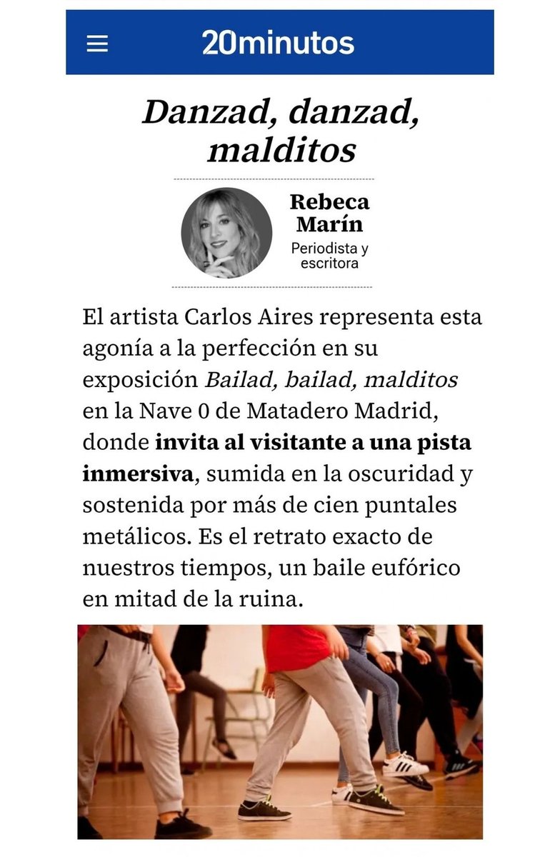 mataderomadrid's tweet photo. ¿Dentro de 40 años seguirá existiendo la Democracia? En torno a esta cuestión reflexiona @rebecmarin y comenta el planteamiento de Carlos Aires, en la exposición 'Bailad, bailad, malditos'. En la Nave 0 de #MataderoMadrid, acceso gratuito.

+ Vía @20m👇
https://t.co/2LeKIoDR4l https://t.co/xSte7d9kzw