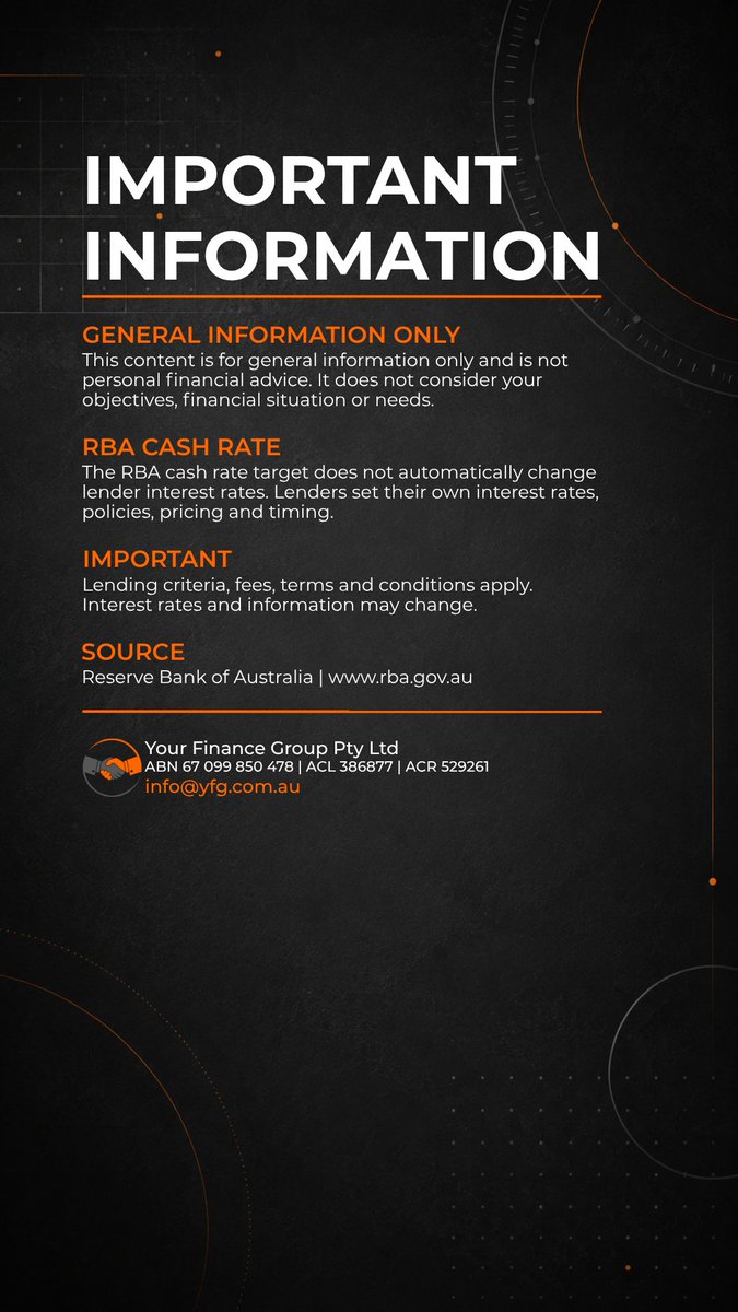 YourFinanceGrp's tweet photo. 📢 RBA update: Cash rate target increased 25 bps to 4.60% on 29 September 2026. This may affect borrowing costs, repayments and borrowing capacity, depending on your lender and circumstances. #RBA #CashRate #RBAUpdate #AusFinance #MortgageAustralia #HomeLoansAustralia #Mortgages https://t.co/R9CL0ktlo2