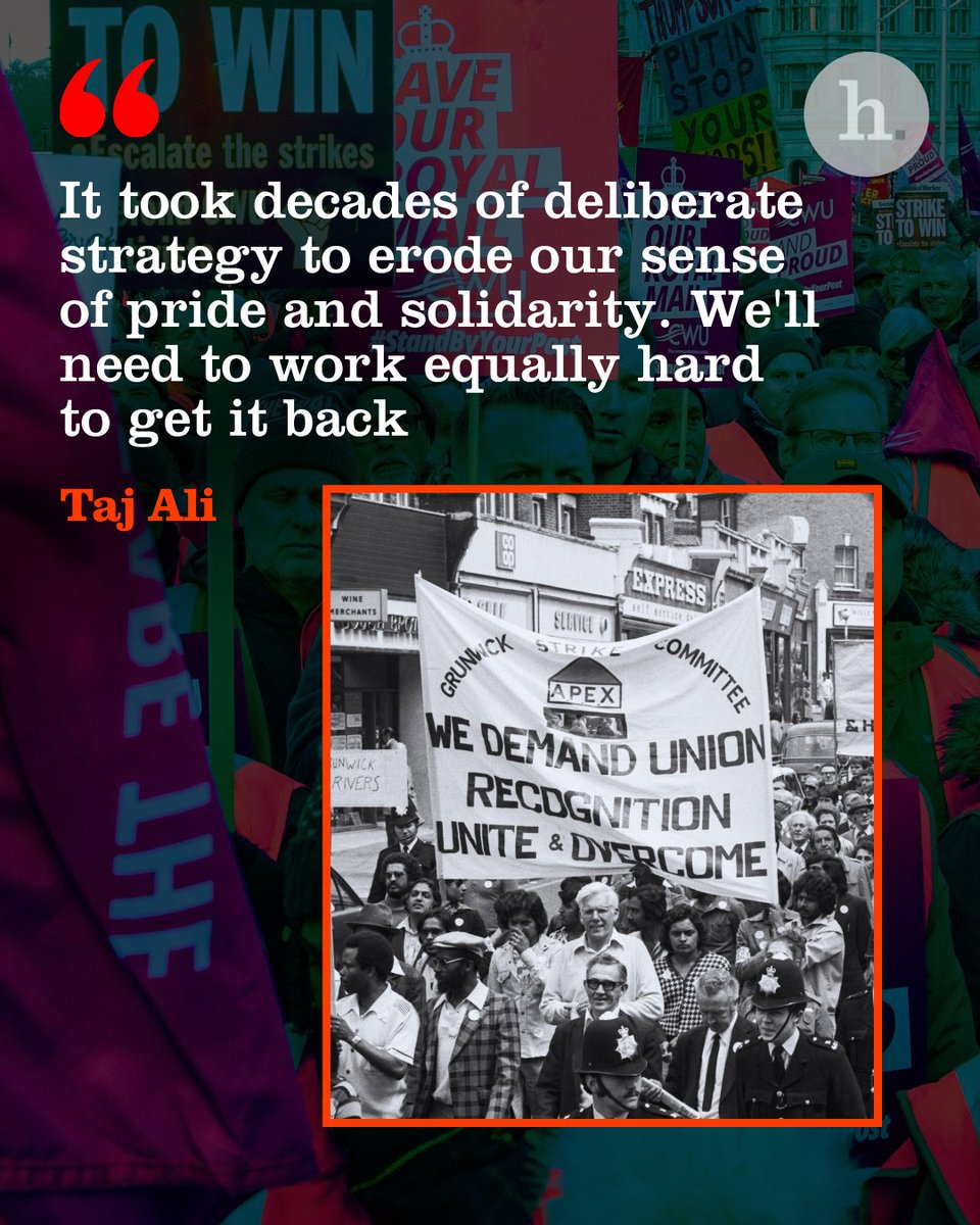 onlinehyphen's tweet photo. ‘We have lost much of the pride and collective power that once came with being part of the working class.’

@Taj_Ali1 traces a line from the 1976 Grunwick strike to today and asks what it will take to rebuild working-class power: https://t.co/TxZniOKbjr

📷Getty/Hyphen https://t.co/JJEIvSNCSF