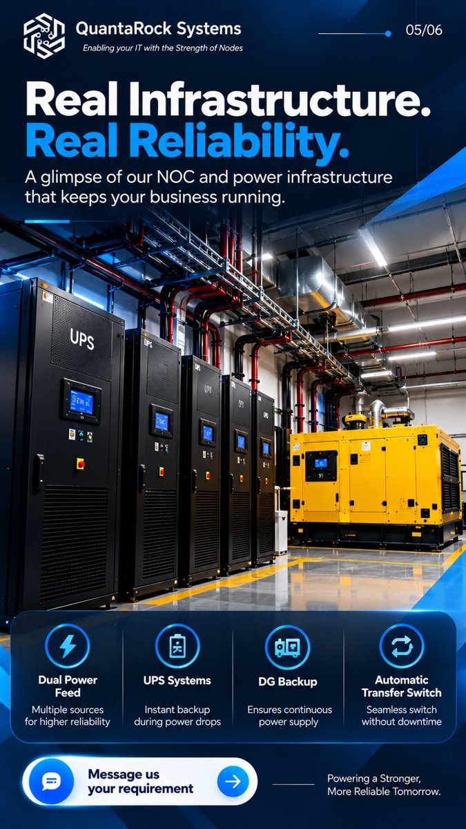 QuantaRock's tweet photo. Behind every reliable IT environment is an infrastructure built to stay ready.
At QuantaRock Systems, we focus on the infrastructure that keeps critical IT environments monitored, available, secure, and resilient.#QuantaRockSystems #ITInfrastructure #NOC #DataCentre b https://t.co/Xa3f7wtjaJ