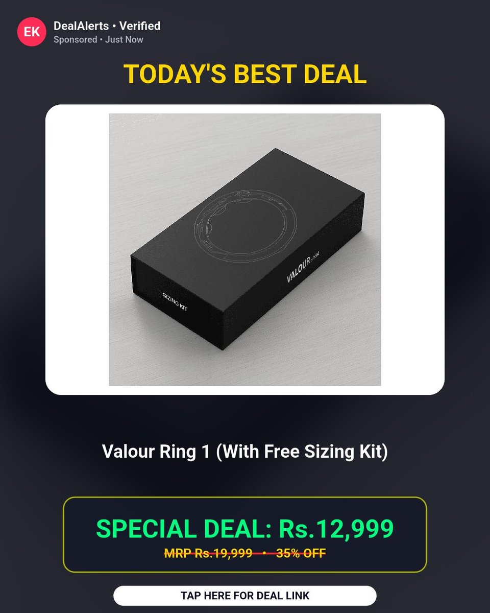 BanotaRajesh's tweet photo. Price dropped hard on this one. Valour Ring 1 (With Free Sizing Kit) at ₹12999
Rs.12999 (was Rs.19999)
Buy Now: https://t.co/OADpUfAvTz
#ValourRing1 #BoatsRing #FreeSizingKit #AffordableJewelry #AccessorizeSmart https://t.co/HWZWEk3LIi