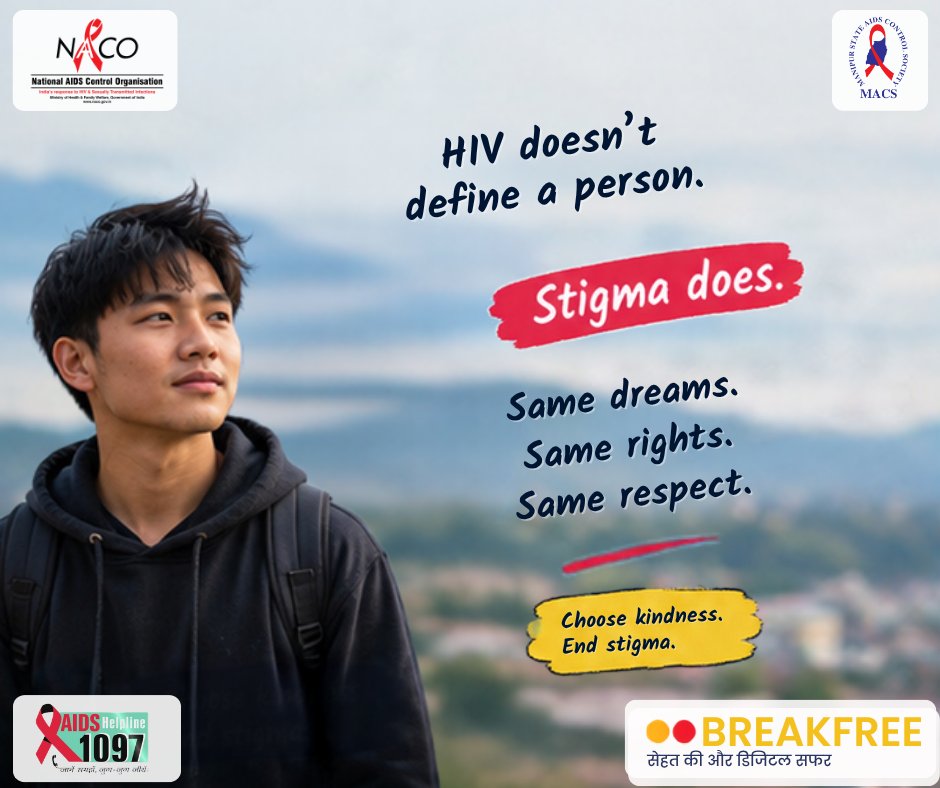 ManipurAIDS's tweet photo. HIV doesn't define a person. Stigma does. Same dreams, same rights, same respect. Choose kindne
#IndiaFightsHIVandSTI #KnowYourHIVStatus #HIVAwareness #HIVPrevention
#EndAIDS #endstigma https://t.co/SwFSxZyHt0