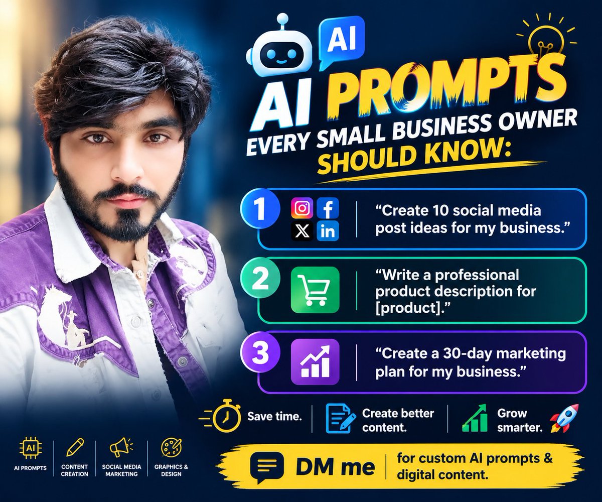 StarsGallery7's tweet photo. 🤖 Small Business Owners: Let AI save you time.

Need help with:
• Social media content
• Product descriptions
• Marketing ideas
• Custom AI prompts
• Digital content

I can create customized content for your business.

📩 Need it? DM me.00971504067884
#ContentStrategy https://t.co/a4aR8n9ZHT